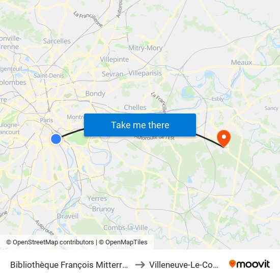 Bibliothèque François Mitterrand to Villeneuve-Le-Comte map