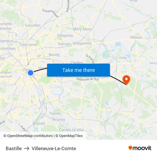 Bastille to Villeneuve-Le-Comte map