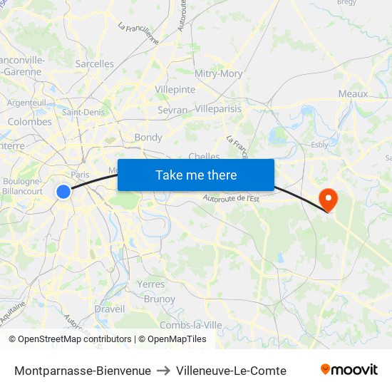 Montparnasse-Bienvenue to Villeneuve-Le-Comte map