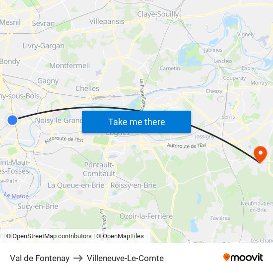 Val de Fontenay to Villeneuve-Le-Comte map