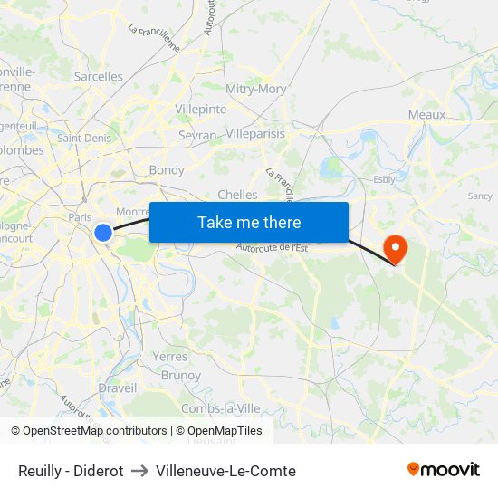 Reuilly - Diderot to Villeneuve-Le-Comte map