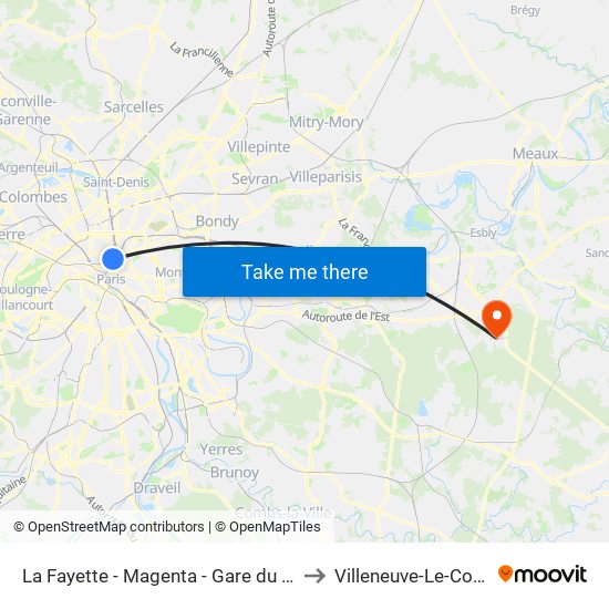 La Fayette - Magenta - Gare du Nord to Villeneuve-Le-Comte map