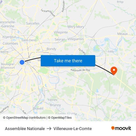 Assemblée Nationale to Villeneuve-Le-Comte map