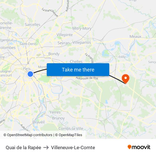 Quai de la Rapée to Villeneuve-Le-Comte map