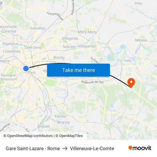 Gare Saint-Lazare - Rome to Villeneuve-Le-Comte map