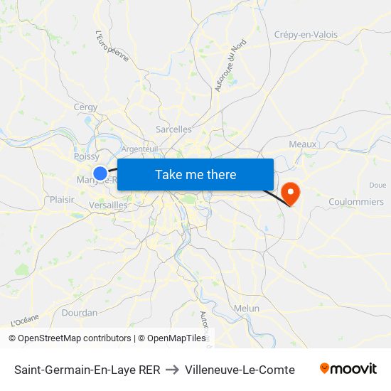 Saint-Germain-En-Laye RER to Villeneuve-Le-Comte map