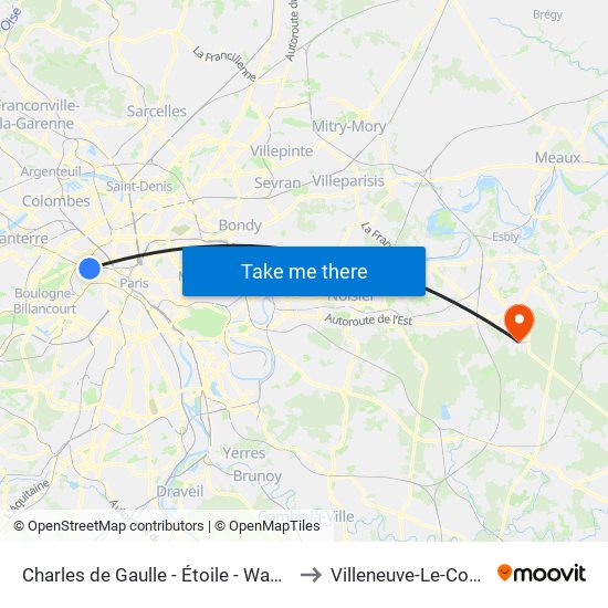 Charles de Gaulle - Étoile - Wagram to Villeneuve-Le-Comte map