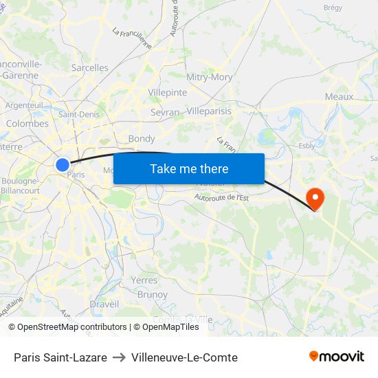 Paris Saint-Lazare to Villeneuve-Le-Comte map