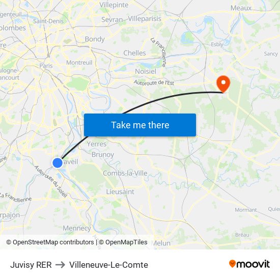 Juvisy RER to Villeneuve-Le-Comte map