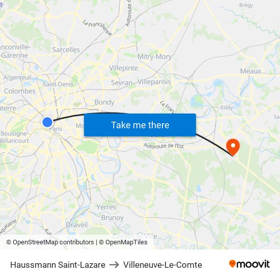 Haussmann Saint-Lazare to Villeneuve-Le-Comte map