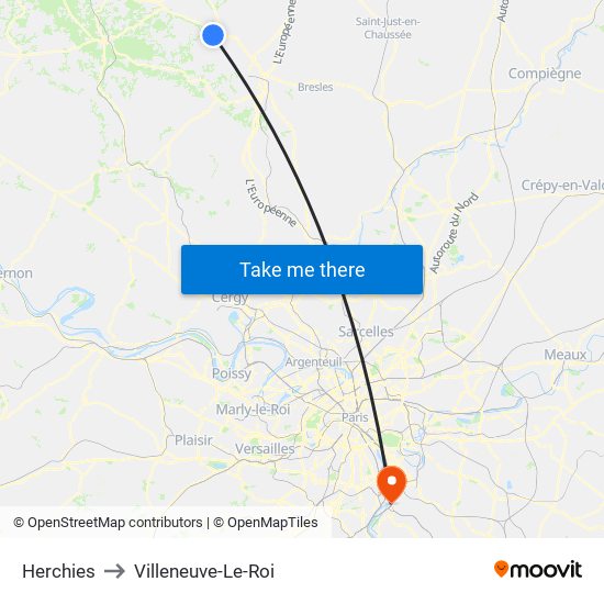 Herchies to Villeneuve-Le-Roi map