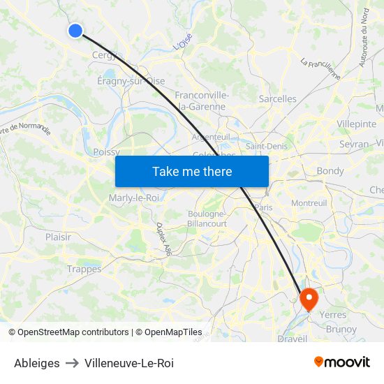 Ableiges to Villeneuve-Le-Roi map