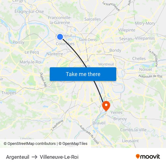 Argenteuil to Villeneuve-Le-Roi map