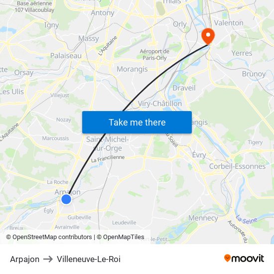Arpajon to Villeneuve-Le-Roi map