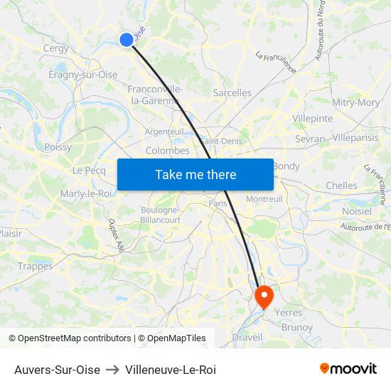Auvers-Sur-Oise to Villeneuve-Le-Roi map