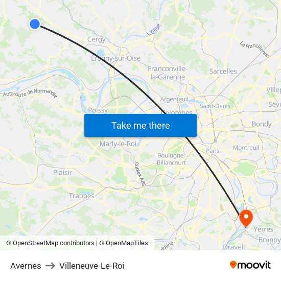 Avernes to Villeneuve-Le-Roi map