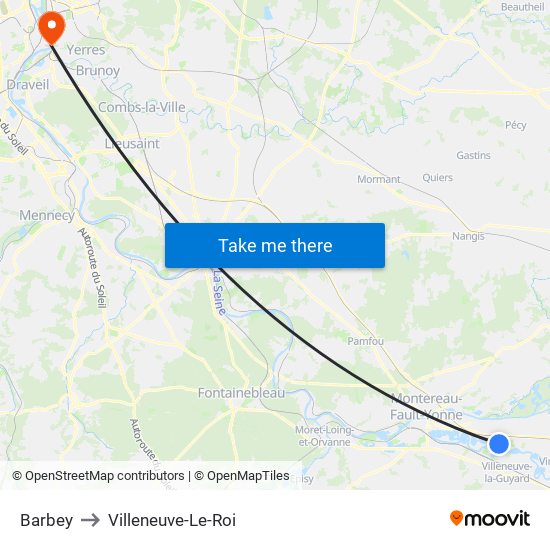 Barbey to Villeneuve-Le-Roi map