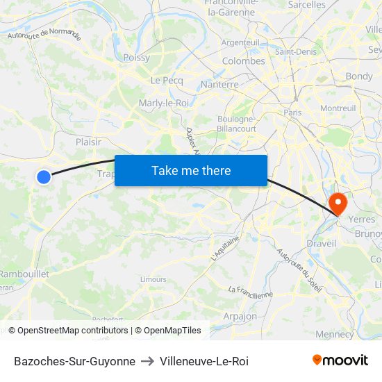 Bazoches-Sur-Guyonne to Villeneuve-Le-Roi map