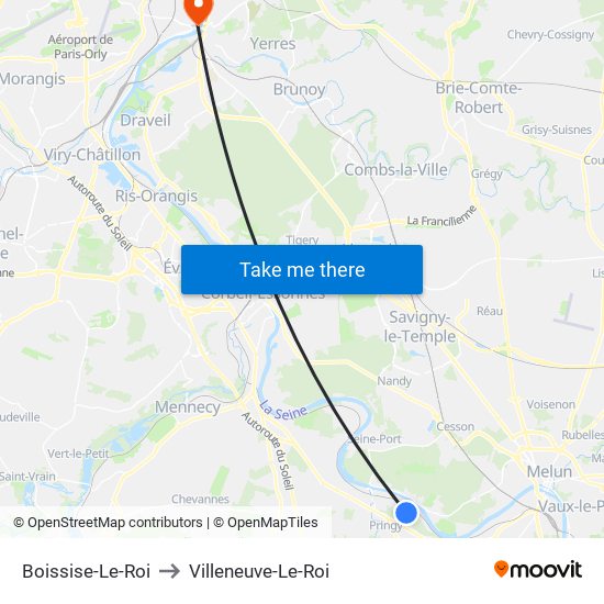 Boissise-Le-Roi to Villeneuve-Le-Roi map