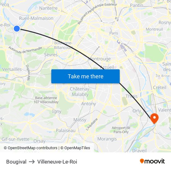 Bougival to Villeneuve-Le-Roi map
