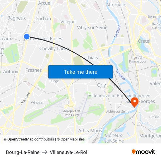 Bourg-La-Reine to Villeneuve-Le-Roi map