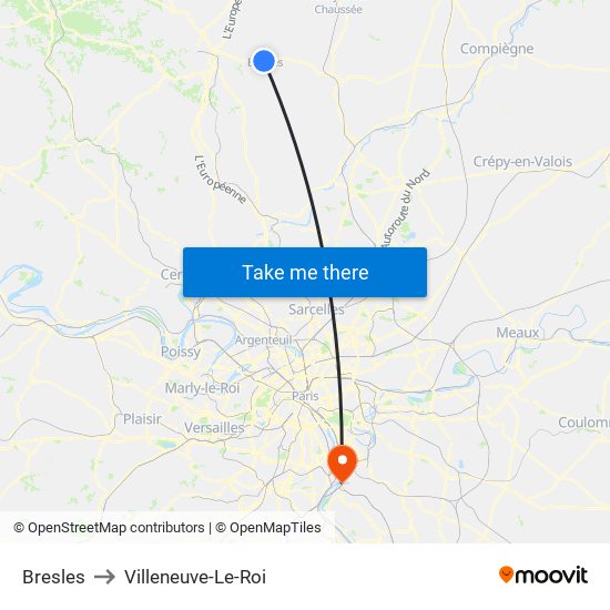 Bresles to Villeneuve-Le-Roi map