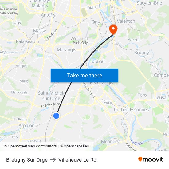 Bretigny-Sur-Orge to Villeneuve-Le-Roi map