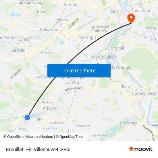 Breuillet to Villeneuve-Le-Roi map