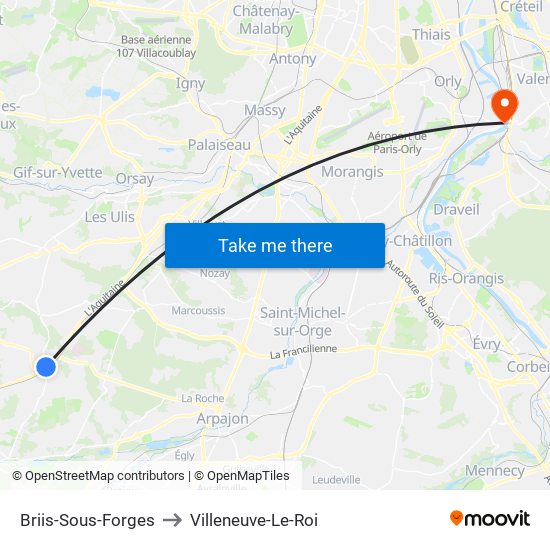 Briis-Sous-Forges to Villeneuve-Le-Roi map