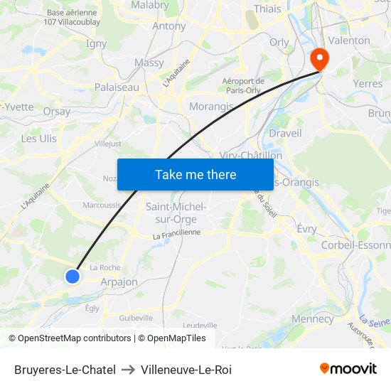 Bruyeres-Le-Chatel to Villeneuve-Le-Roi map