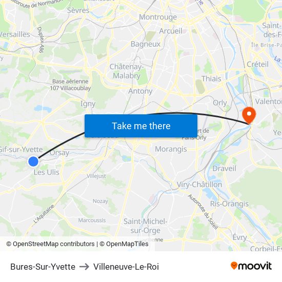 Bures-Sur-Yvette to Villeneuve-Le-Roi map