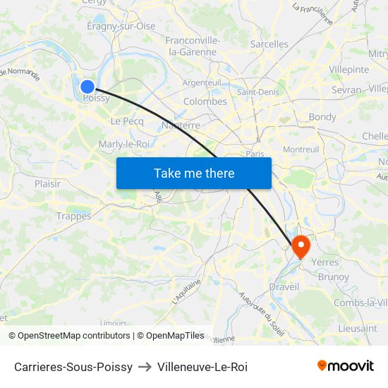 Carrieres-Sous-Poissy to Villeneuve-Le-Roi map