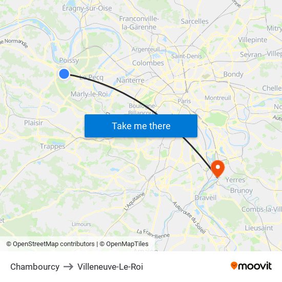 Chambourcy to Villeneuve-Le-Roi map