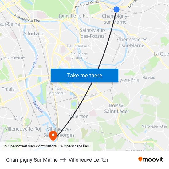 Champigny-Sur-Marne to Villeneuve-Le-Roi map