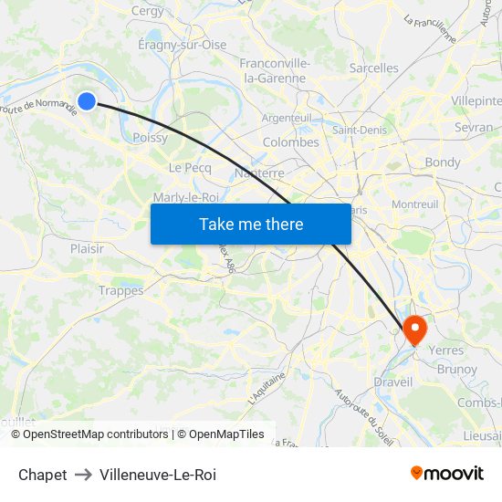 Chapet to Villeneuve-Le-Roi map