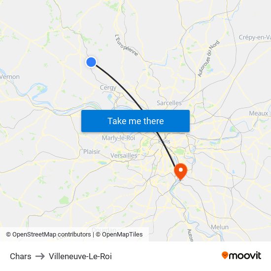 Chars to Villeneuve-Le-Roi map