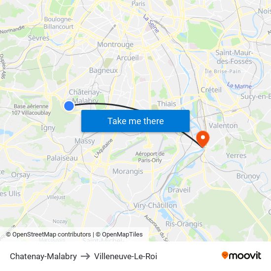 Chatenay-Malabry to Villeneuve-Le-Roi map