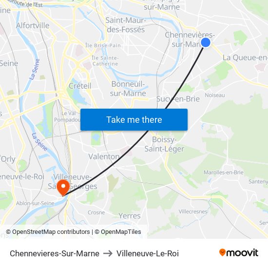 Chennevieres-Sur-Marne to Villeneuve-Le-Roi map