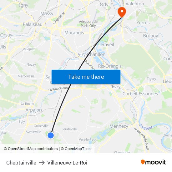 Cheptainville to Villeneuve-Le-Roi map