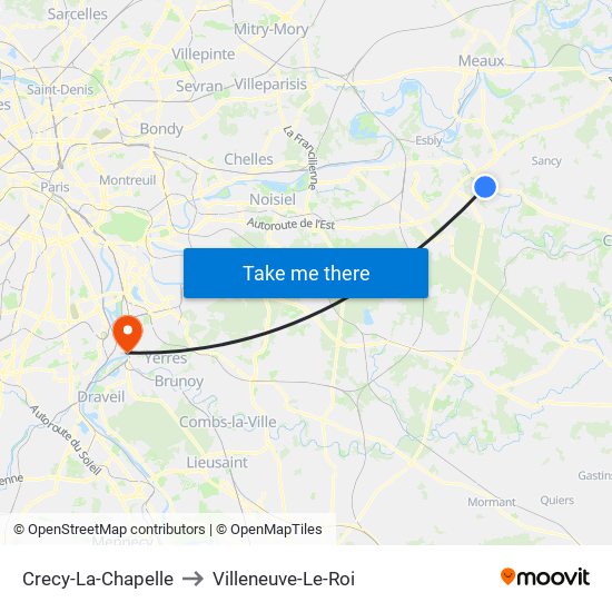 Crecy-La-Chapelle to Villeneuve-Le-Roi map