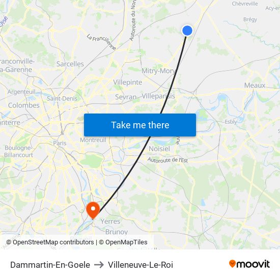 Dammartin-En-Goele to Villeneuve-Le-Roi map