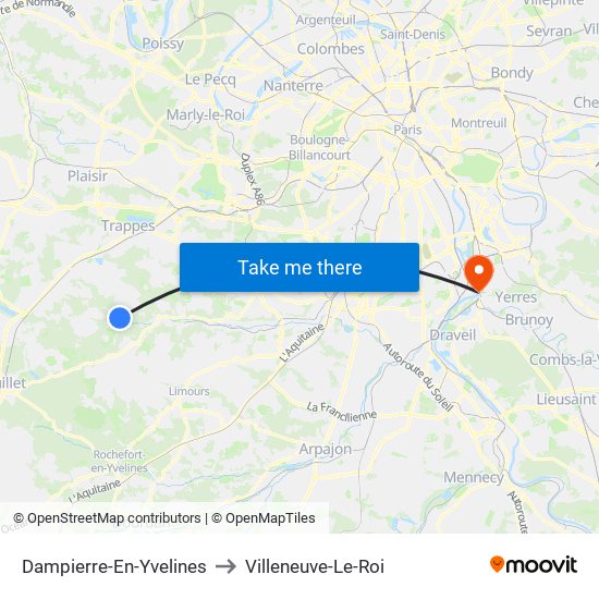 Dampierre-En-Yvelines to Villeneuve-Le-Roi map