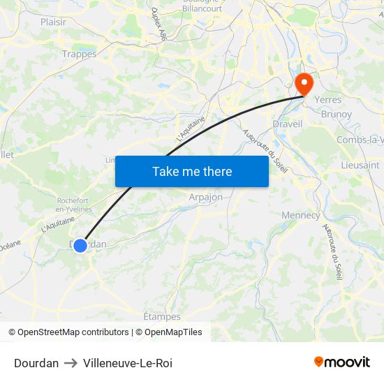 Dourdan to Villeneuve-Le-Roi map