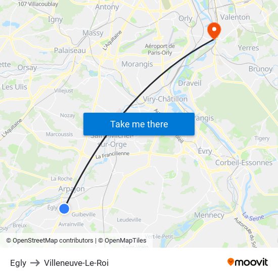 Egly to Villeneuve-Le-Roi map