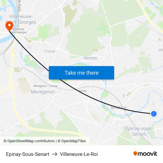 Epinay-Sous-Senart to Villeneuve-Le-Roi map