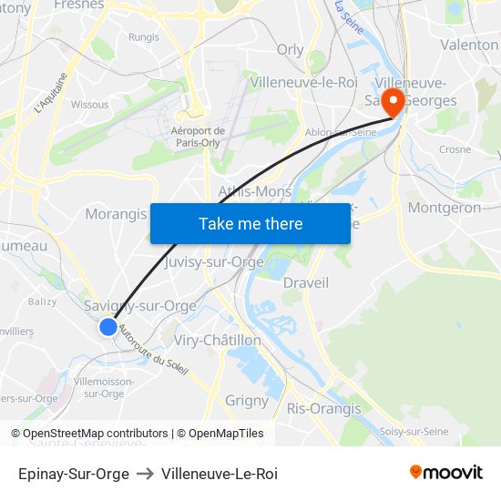 Epinay-Sur-Orge to Villeneuve-Le-Roi map