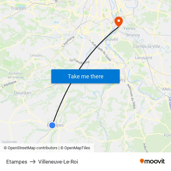 Etampes to Villeneuve-Le-Roi map