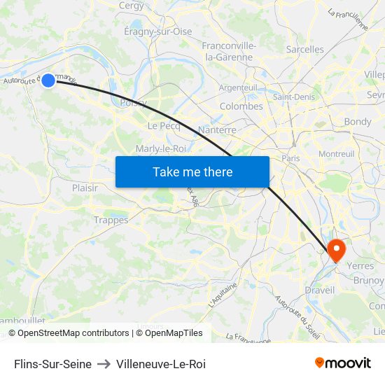 Flins-Sur-Seine to Villeneuve-Le-Roi map