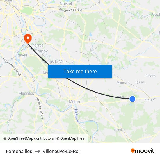 Fontenailles to Villeneuve-Le-Roi map