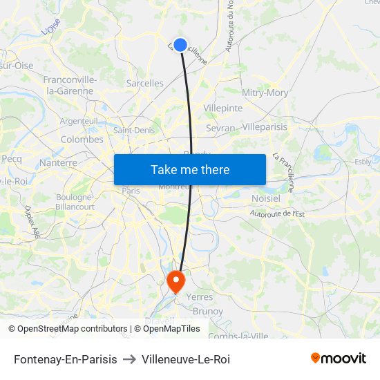 Fontenay-En-Parisis to Villeneuve-Le-Roi map